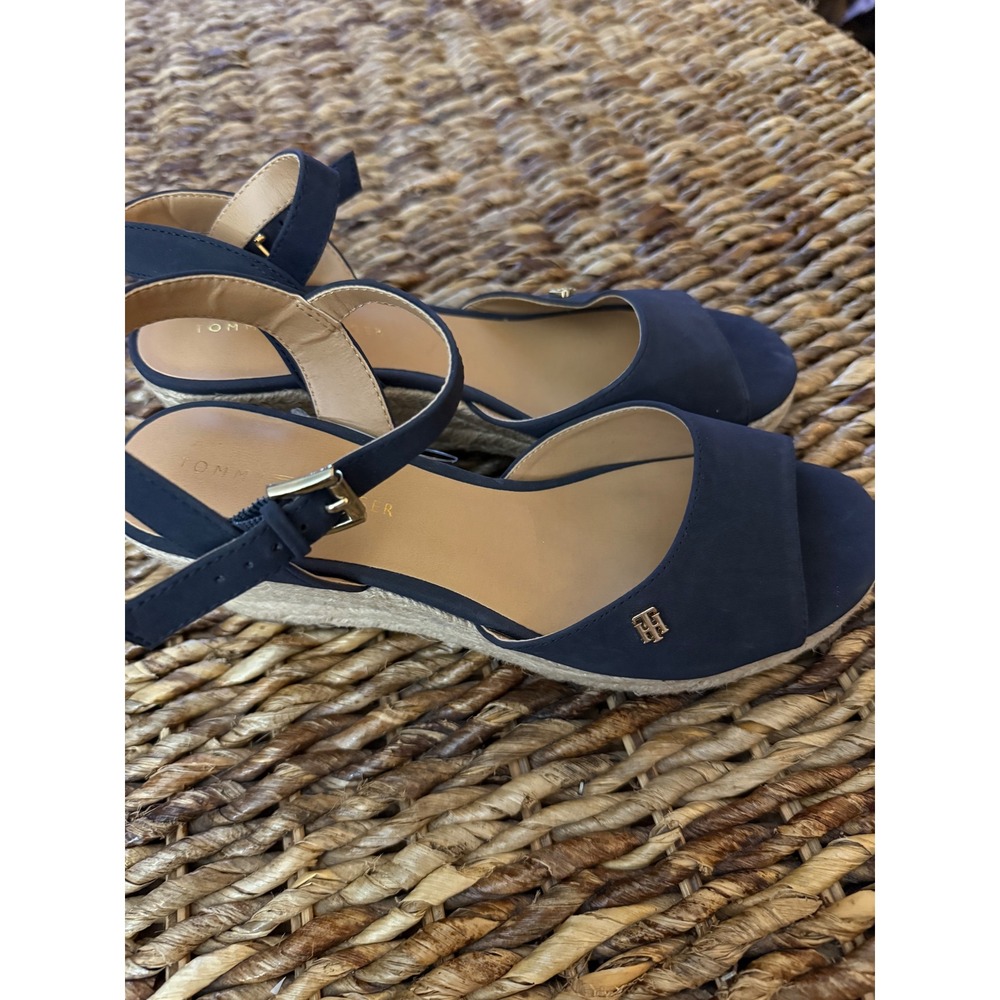 Tommy Hilfiger Gallie Navy Blue Espadrille Wedge Sandals Womens 7.5M TWGALLIE-1